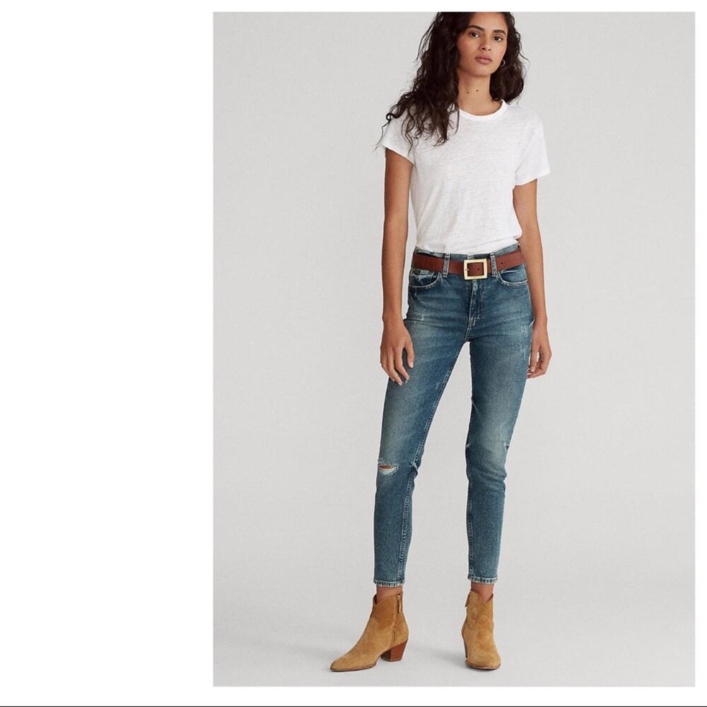 Polo Ralph Lauren Womens Tompkins Skinny Jean Distressed Raw Hem Crop Ankle 25